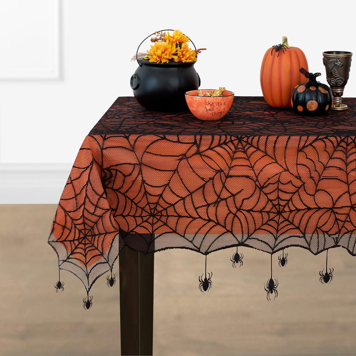 Elrene Home Fashions Spider Lace Tablecloth, Black/Orange, 60x84 Inch