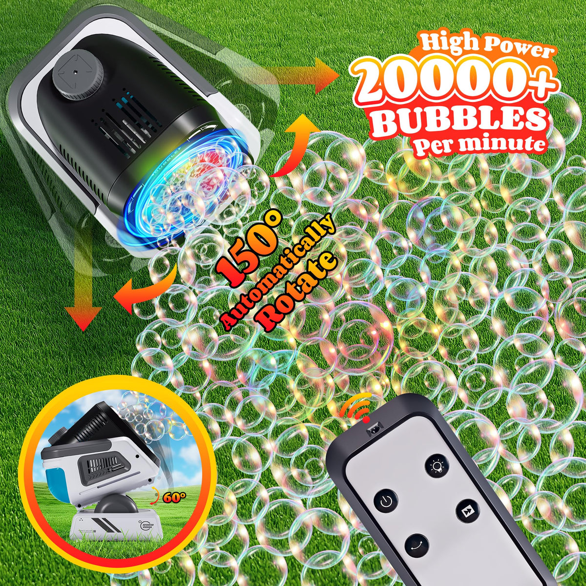 Belemar Remote Control Bubble Machine with RGB Lights, Black