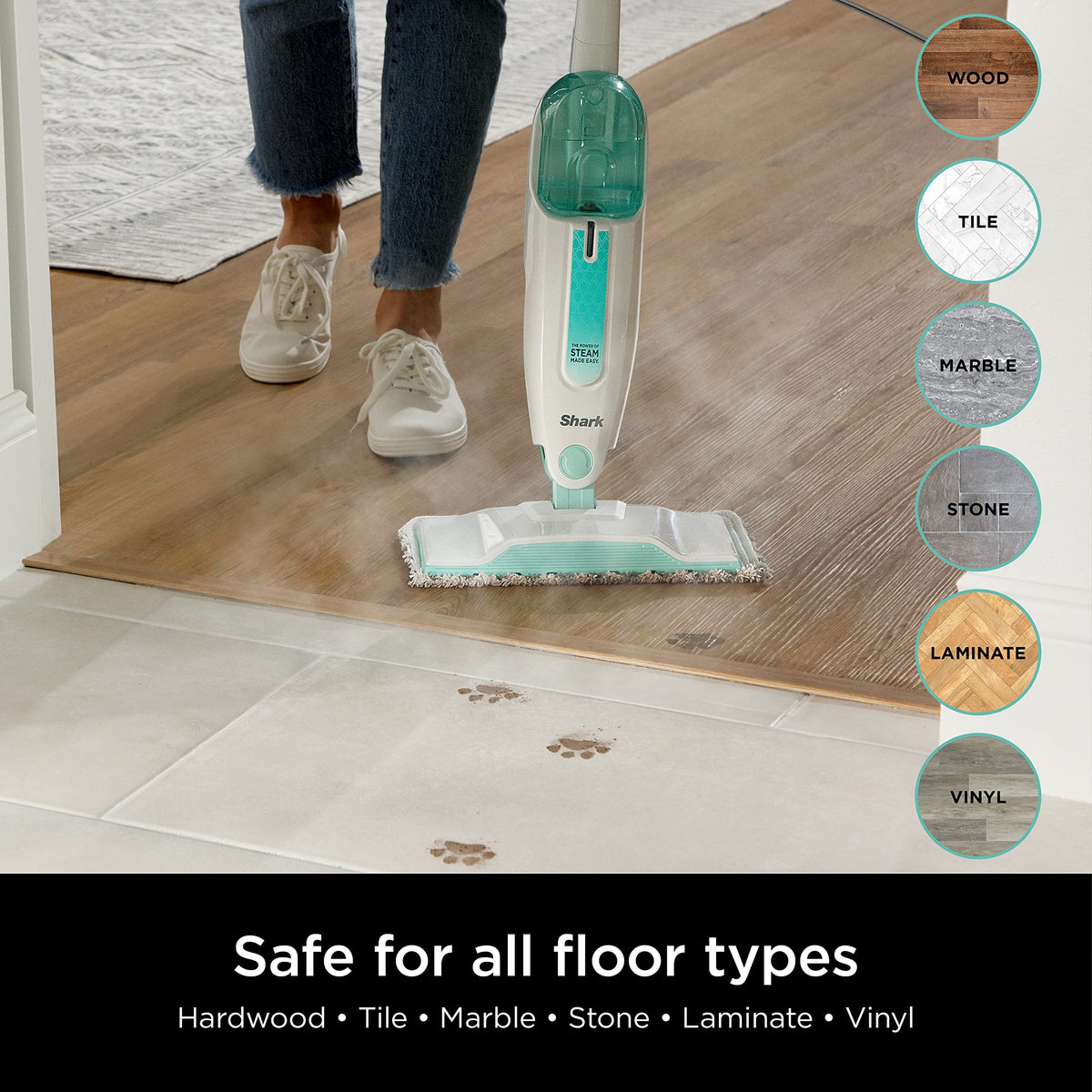 Shark S1000C Steam Mop, White/Seafoam Blue (Canadian Version)