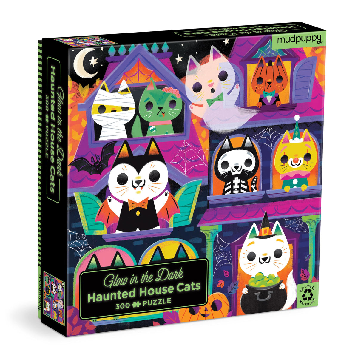 Mudpuppy Haunted House Cats Glow in the Dark Puzzle, 300 Piece