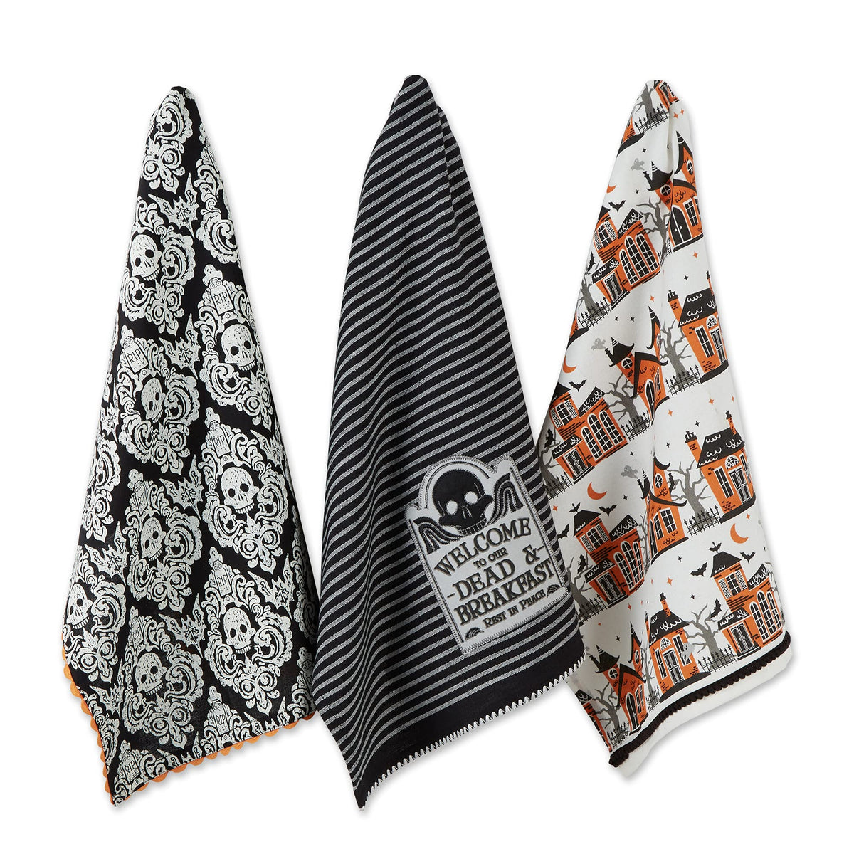 DII Halloween Hand Towel Set, 18x28, Skull/Haunted House, 3 Count