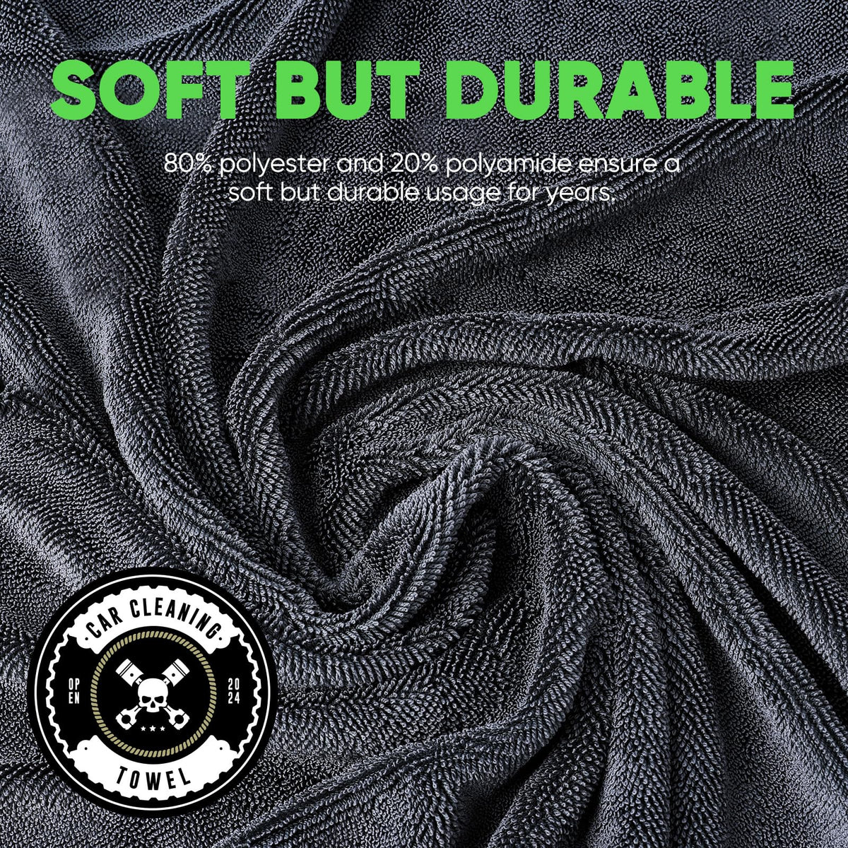 KKV Microfibre Car Drying Towels, 35 x 24 in, Grey, 2-Pack