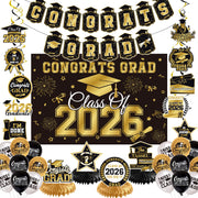 Black and Gold Graduation Decorations, Class of 2026, 35 Pieces
