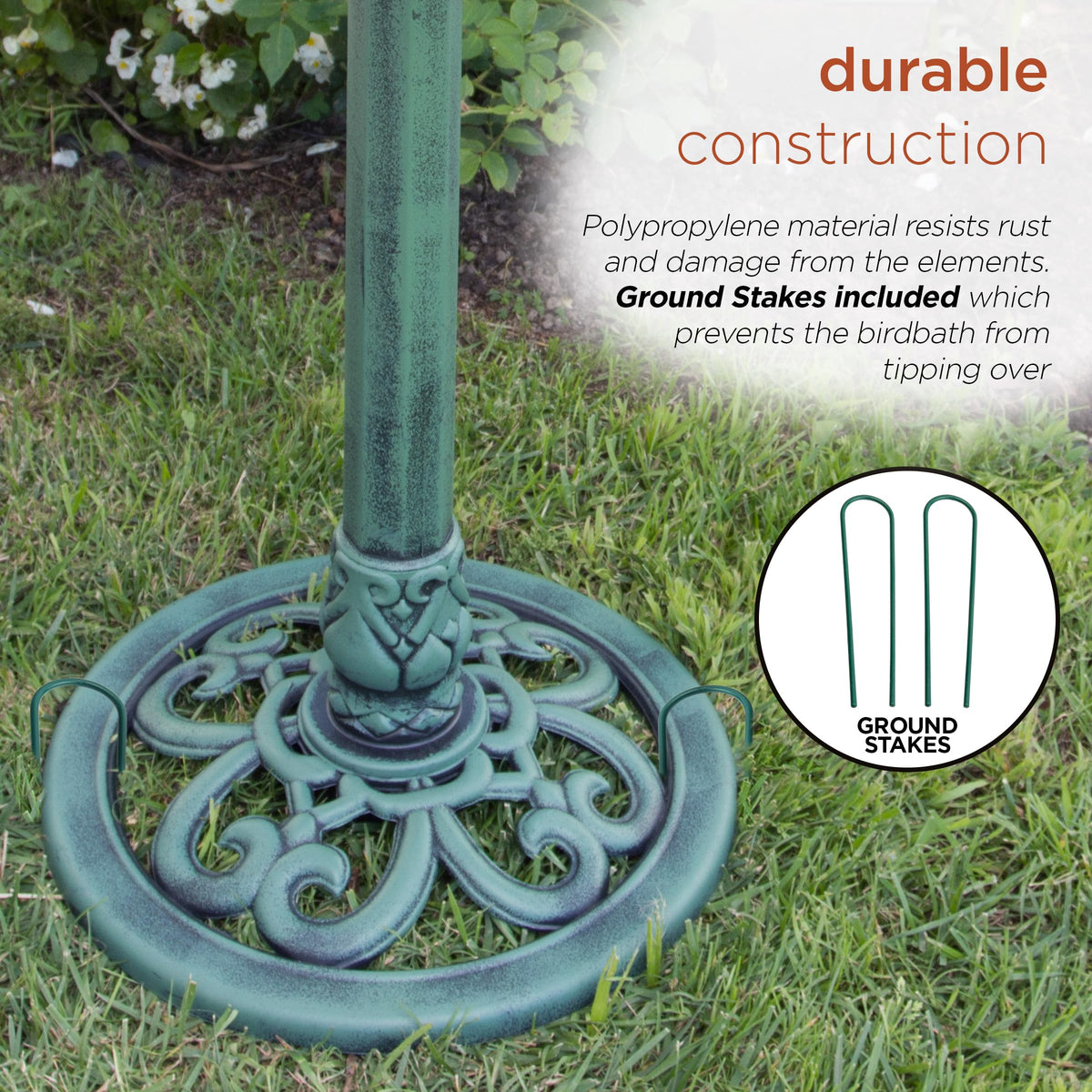 Alpine Corporation 28" Tall Outdoor Birdbath with Scrollwork