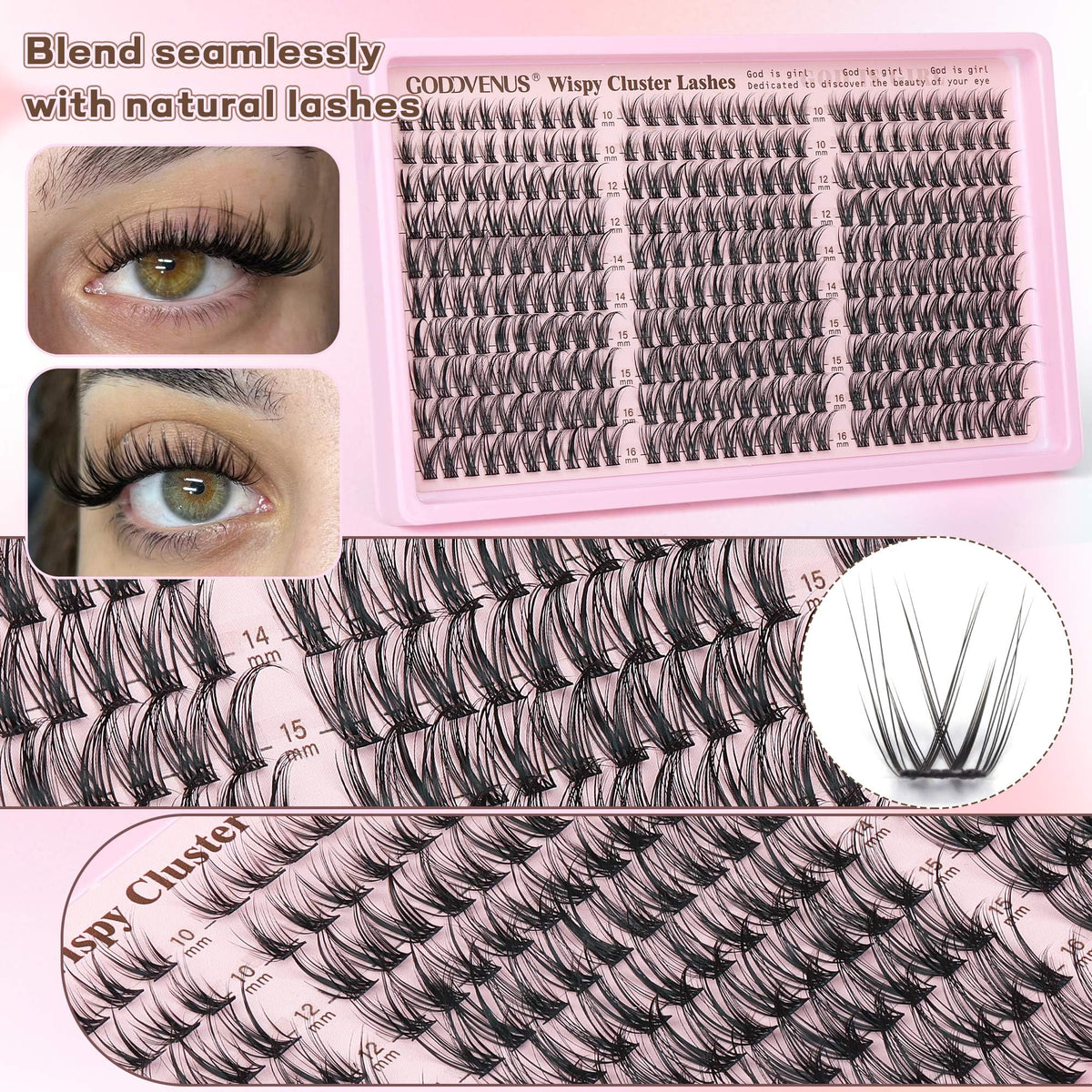 Goddvenus Wispy Cluster Lashes Kit, 300 Pieces, 10-16mm C Curl