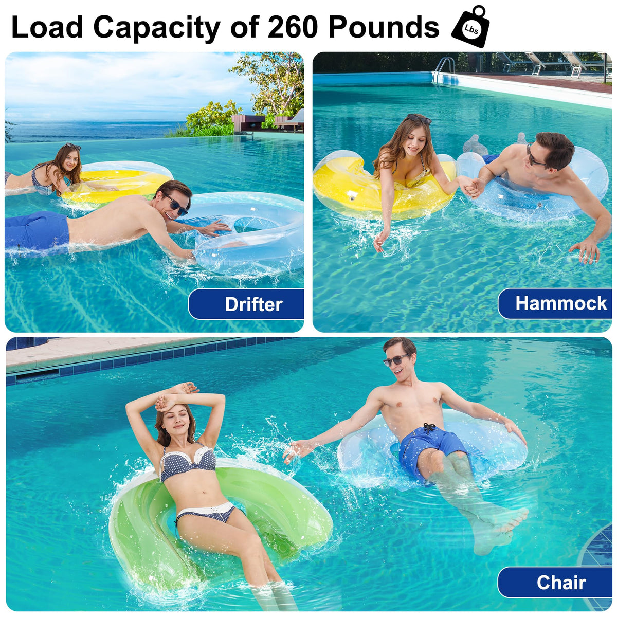 Inflatable Adult Pool Float Chairs, 52" x 38" (4 Pack)