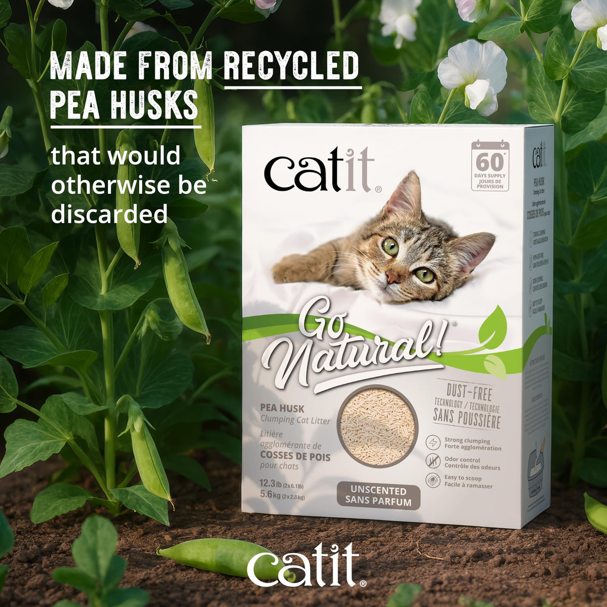 Catit Go Natural Pea Husk Clumping Cat Litter, Unscented, 5.6 kg