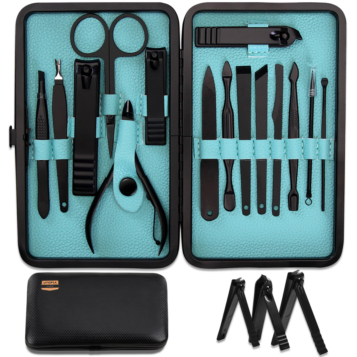 Utopia Care 15 in 1 Manicure Pedicure Set, Stainless Steel, Black