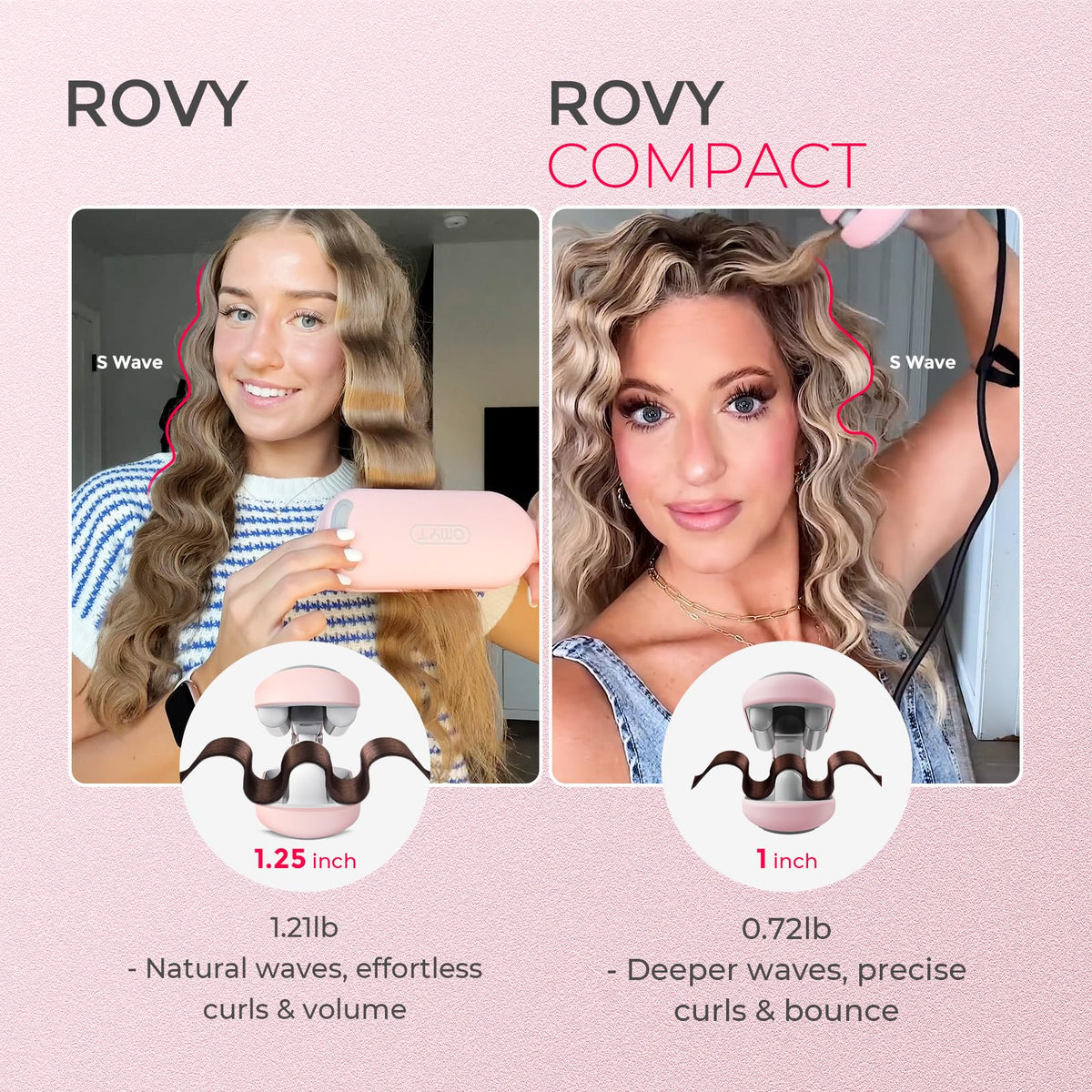 TYMO ROVY 3-Barrel Ionic Hair Waver, 1 in, Pink