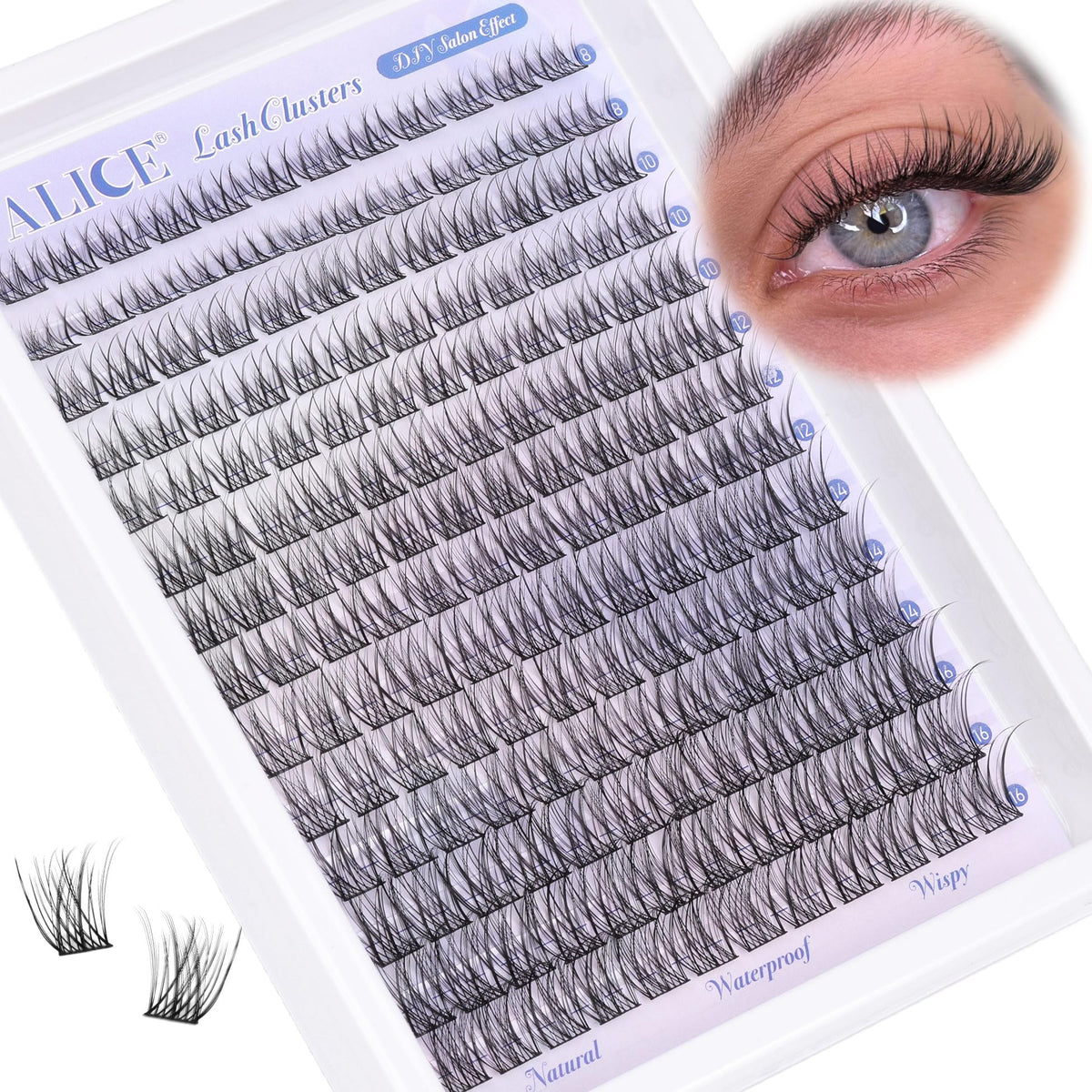 ALICE C Curl Natural Wispy Cluster Lashes, 8-16 mm (168 Pieces)