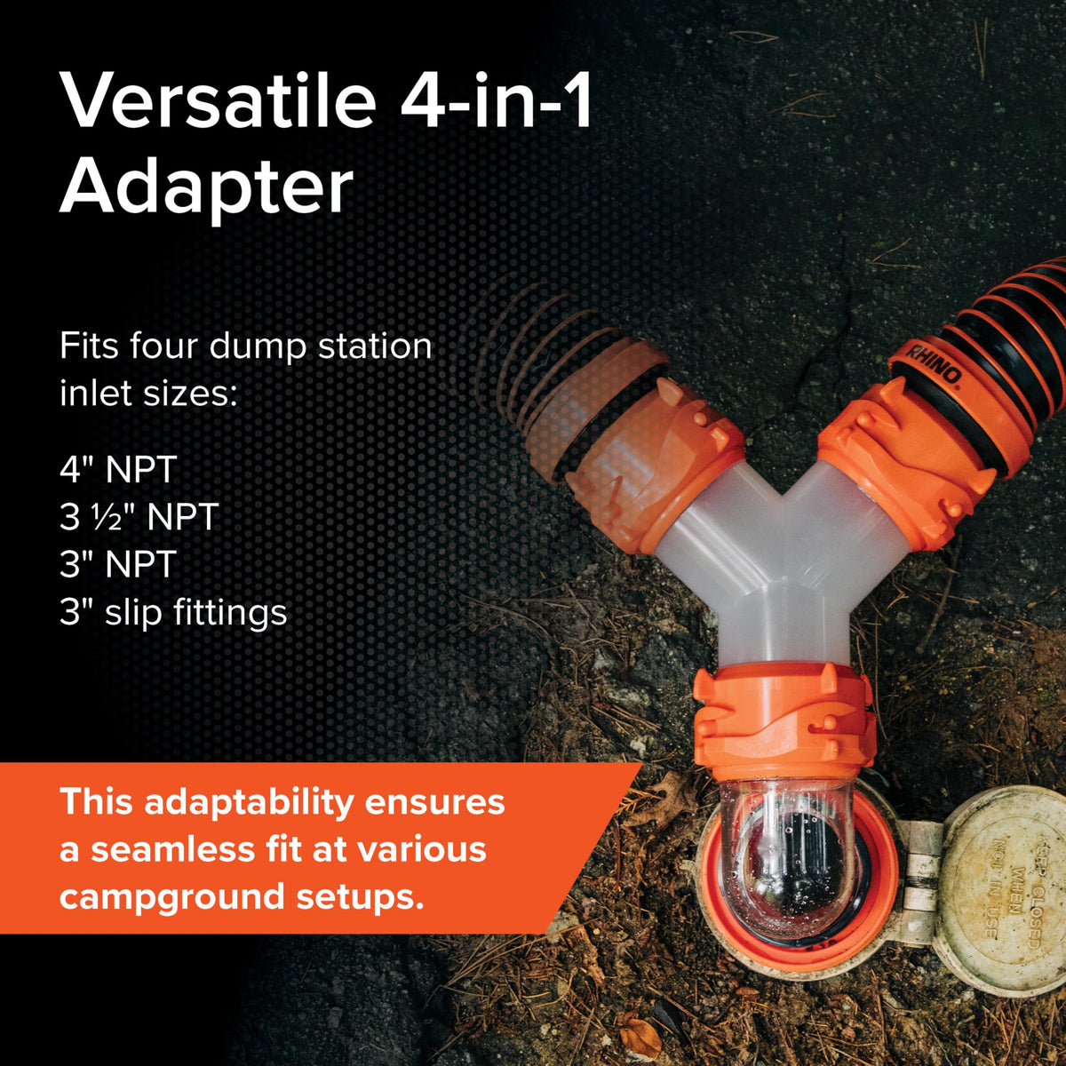 Camco 39736 RhinoFLEX Elbow and 4-in-1 Adapter, Orange/Clear