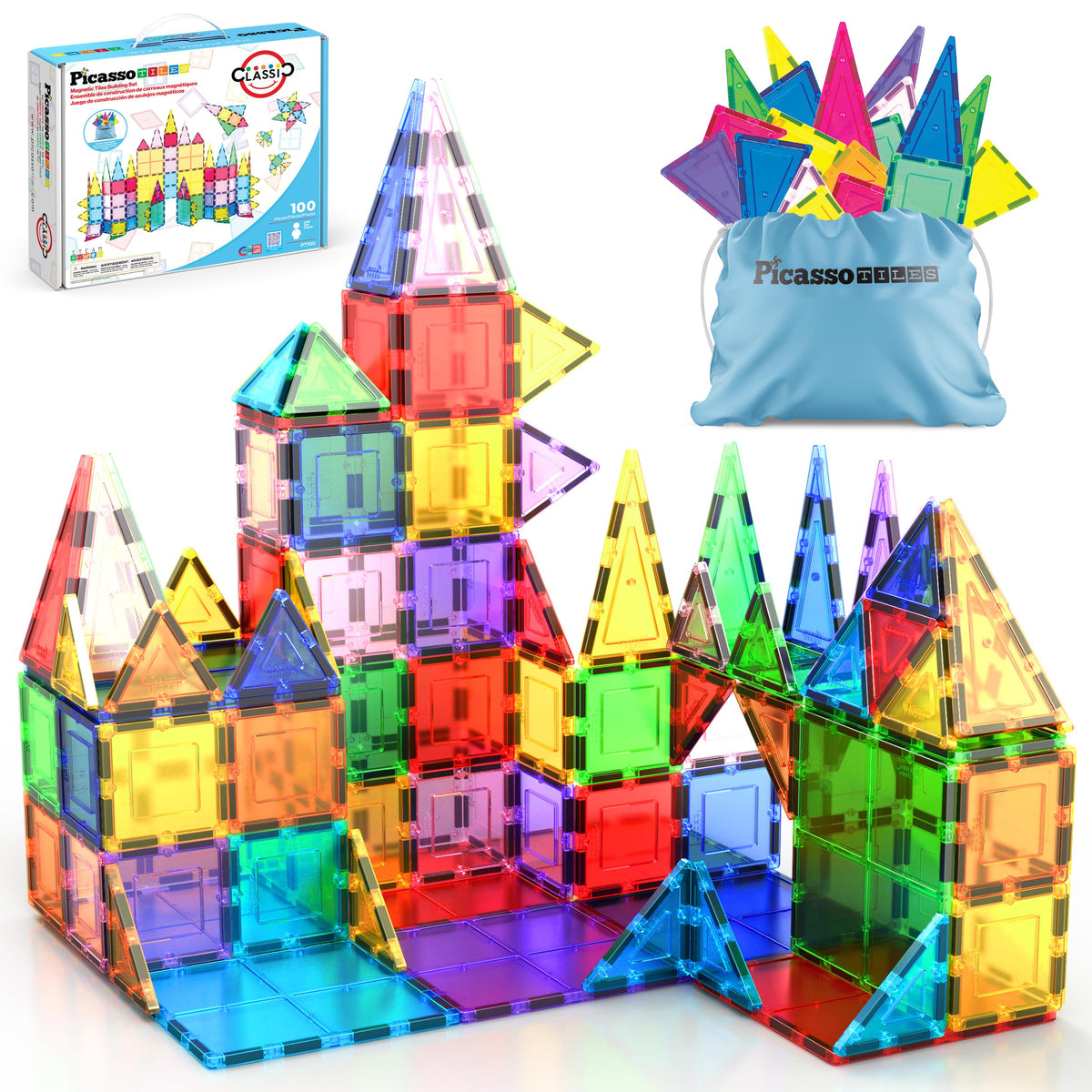 PicassoTiles 100-Piece Magnetic Building Tiles Set