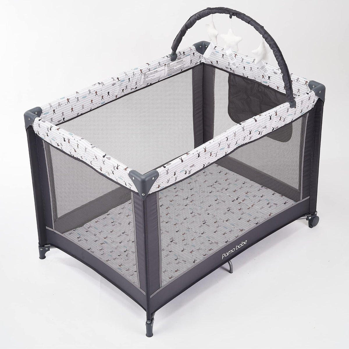Pamo Babe Portable Baby Playpen with Mattress and Wheels, Rabbit