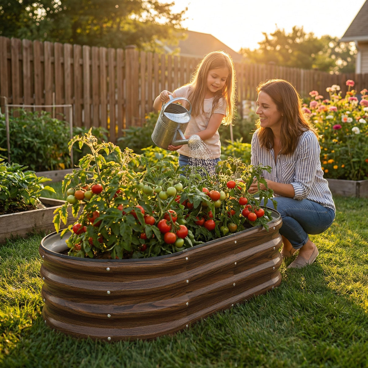 SnugNiture Galvanized Raised Garden Bed, 2 Pieces, 4x2x1 ft, Brown