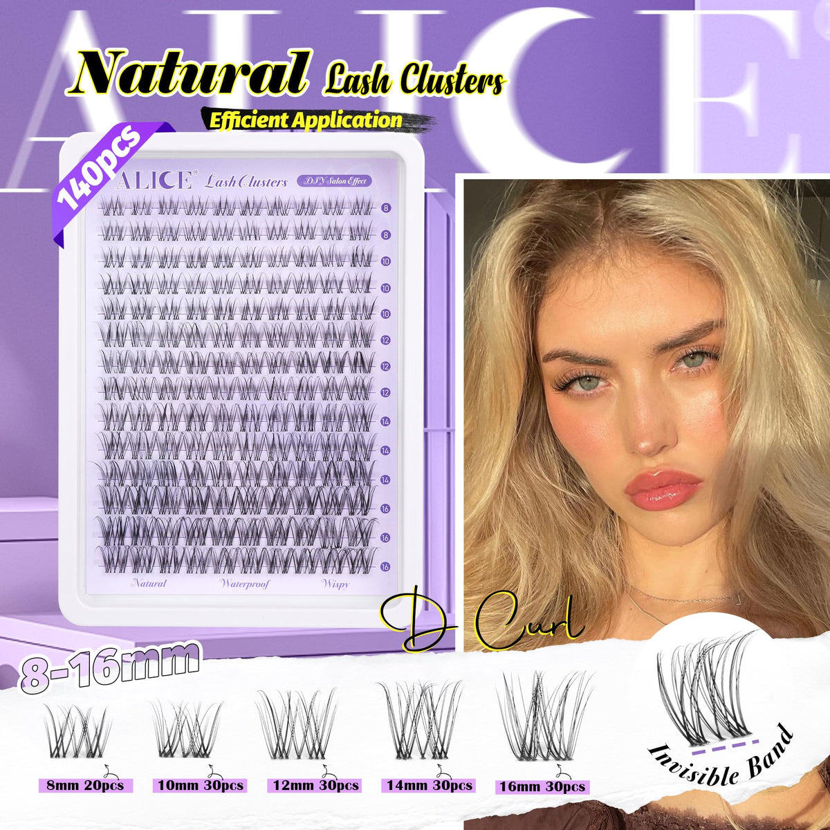 ALICE D Curl Invisible Band Wispy Cluster Lashes, 8-16 mm