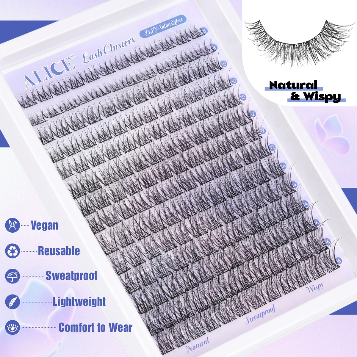 ALICE C Curl Natural Wispy Cluster Lashes, 8-16 mm (168 Pieces)