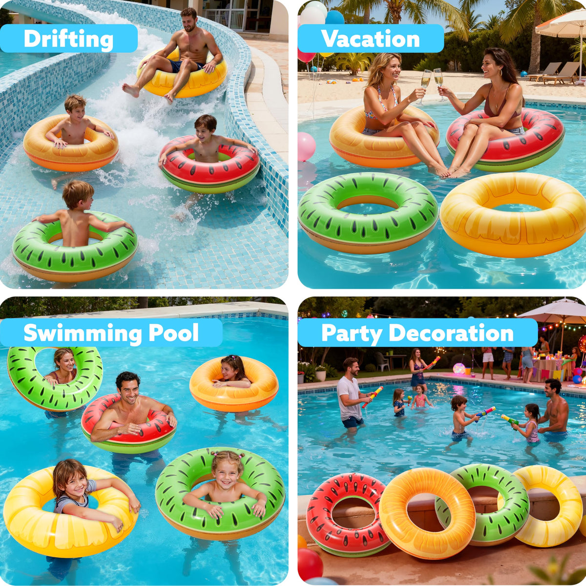 Sloosh Inflatable Pool Float Rings (4 Pack)