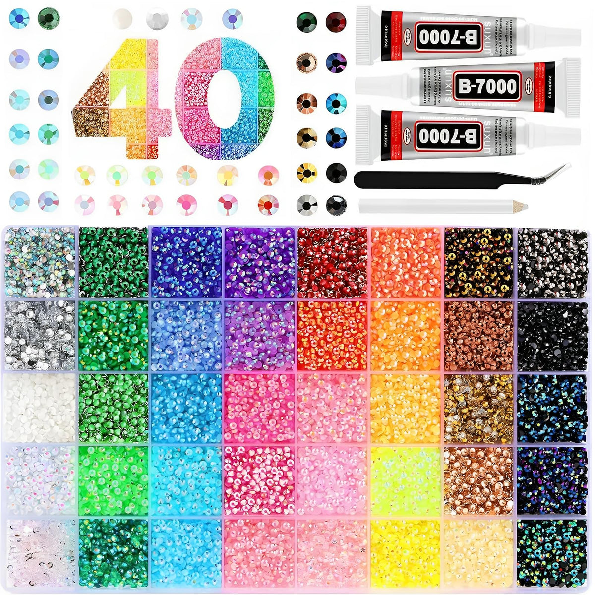 CyanHall Bedazzling Kit with 3 mm Flatback Rhinestones, 40 Colours