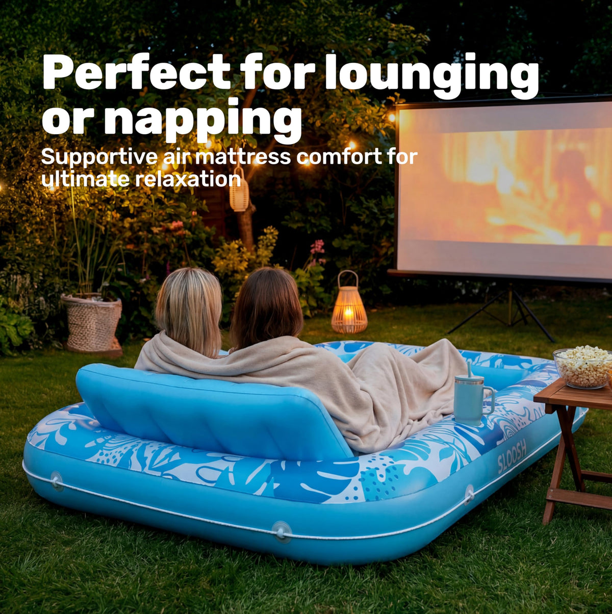 Sloosh Inflatable Tanning Pool Lounger Float, XL, 85" x 57", Blue