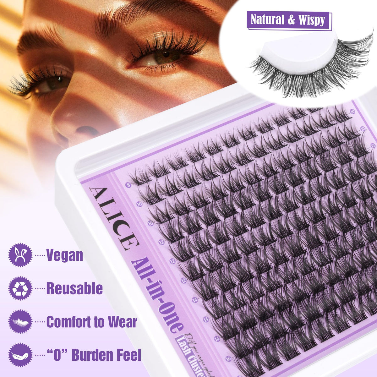 Alice Wispy Lash Clusters Kit, C Curl, 8-16 mm