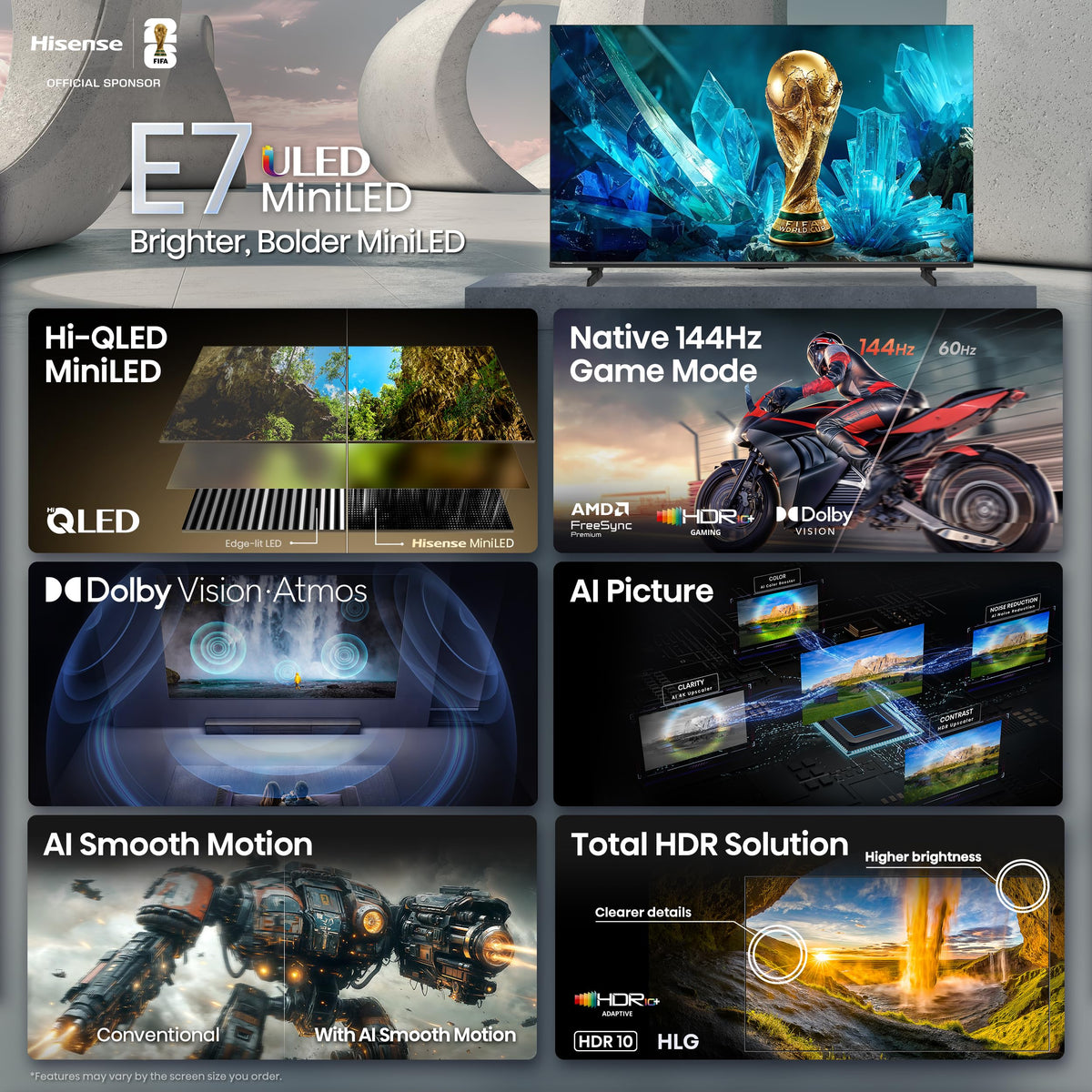 Hisense 55E7SF 55" 4K Smart Mini-LED Fire TV, 2026 Model