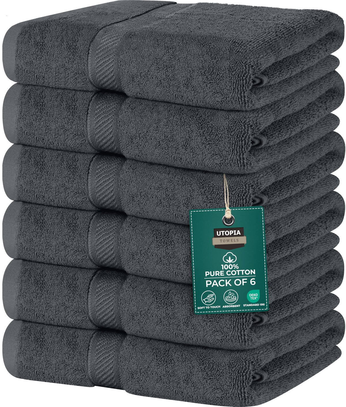 Utopia Towels Cotton Bath Towels, 24 x 48 in, Grey, 6 Pack