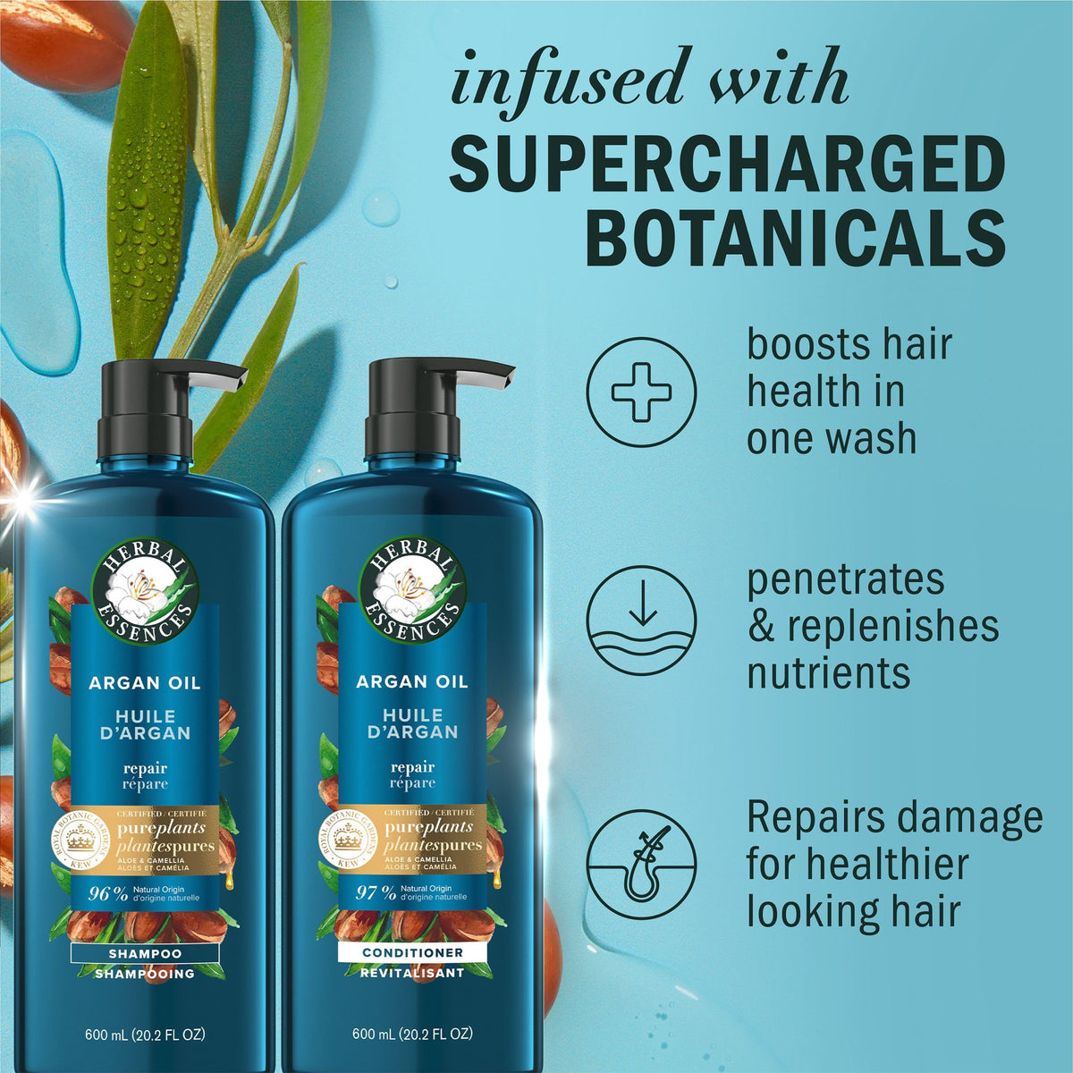 Herbal Essences Argan Oil Shampoo and Conditioner Dual Pack, 600 mL