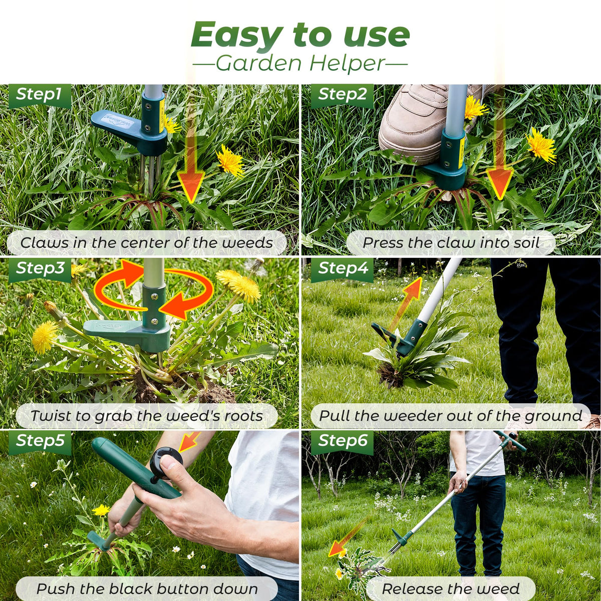 Walensee Stand Up Weed Puller, Long Handle, 3 Claws