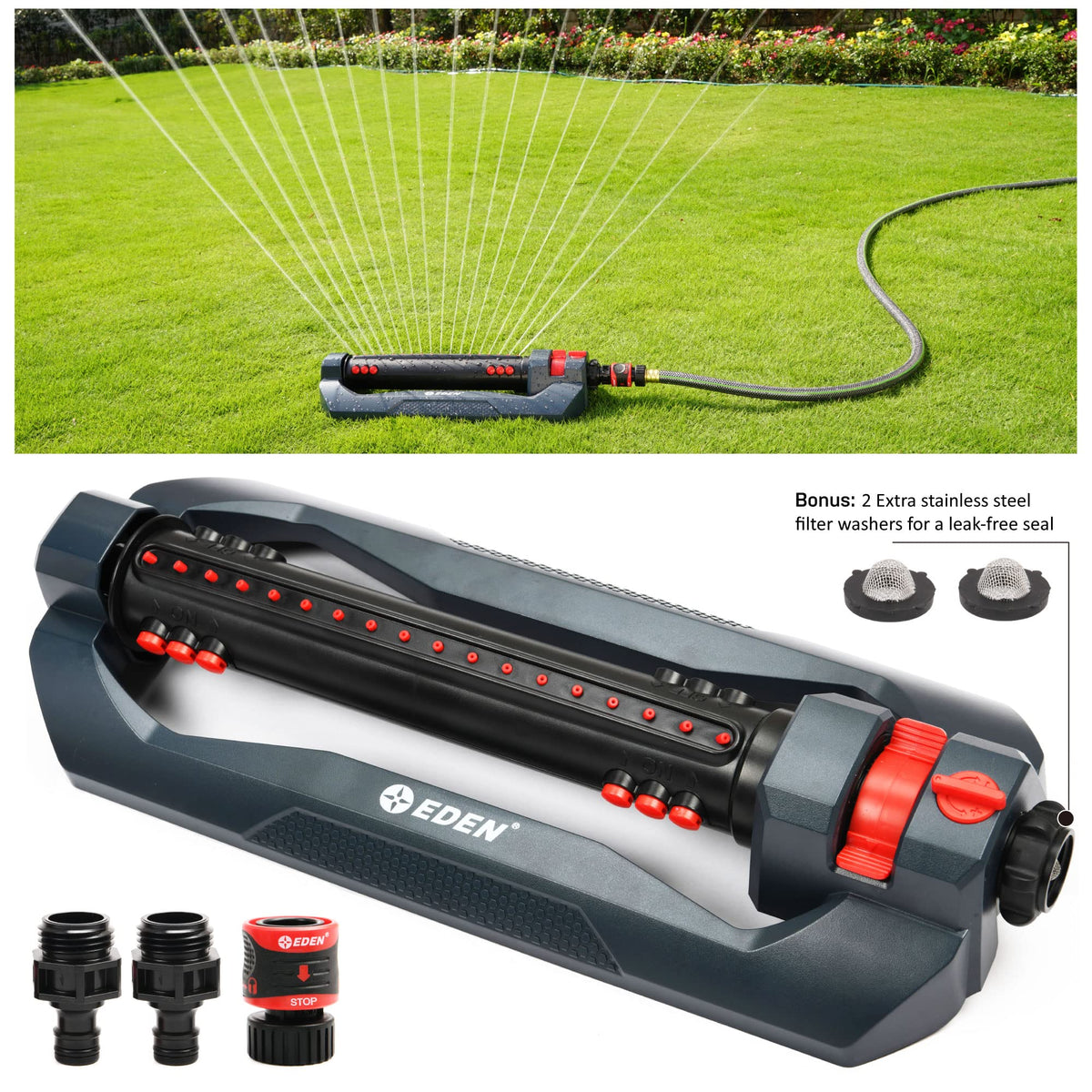 Eden 96212 Turbo Oscillating Sprinkler, 4,400 sq. ft., 18 Nozzles