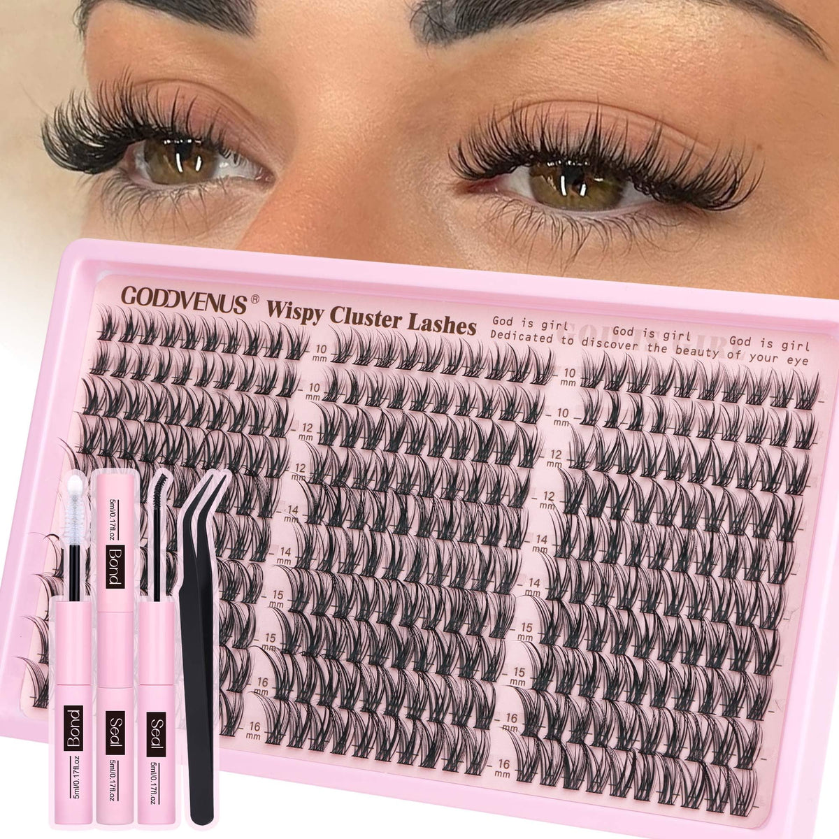 Goddvenus Wispy Cluster Lashes Kit, 300 Pieces, 10-16mm C Curl