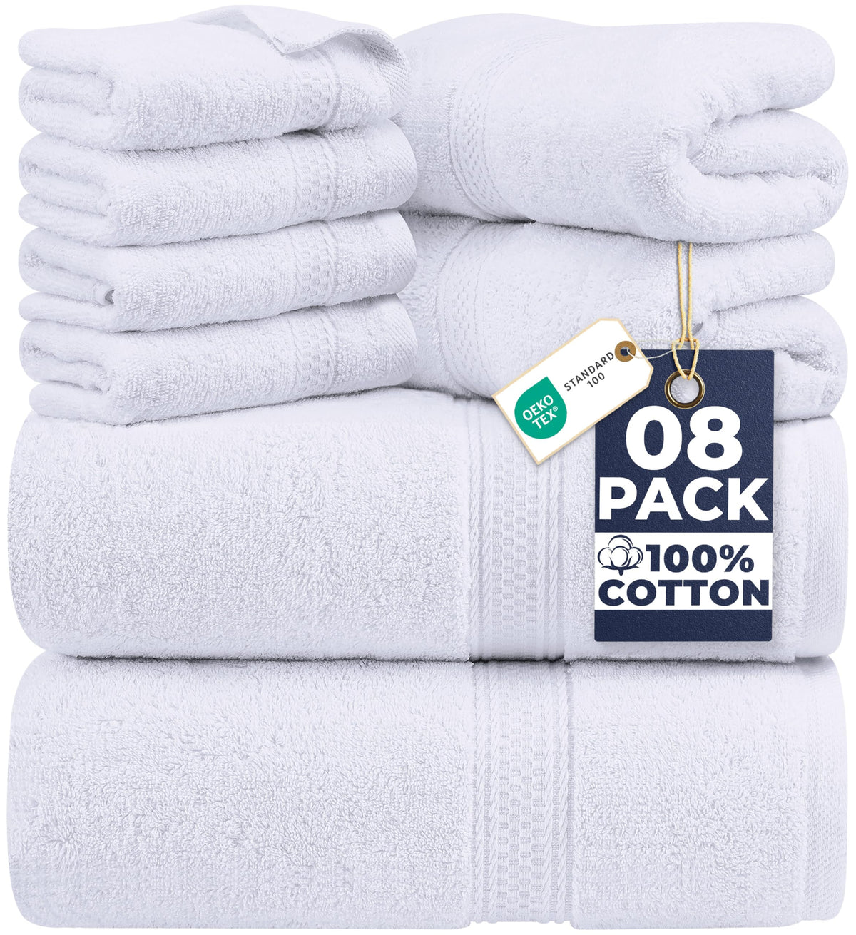 Utopia Towels 8-Piece Cotton Towel Set, White