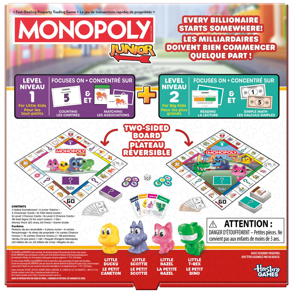 Monopoly Junior Board Game, 2 Games in 1, Ages 4+ (English & French)