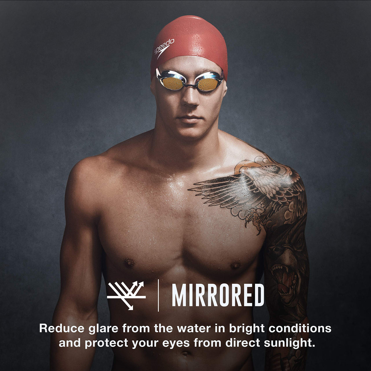 Speedo Adult Mirrored Vanquisher 2.0 Swim Goggles, Red, One Size