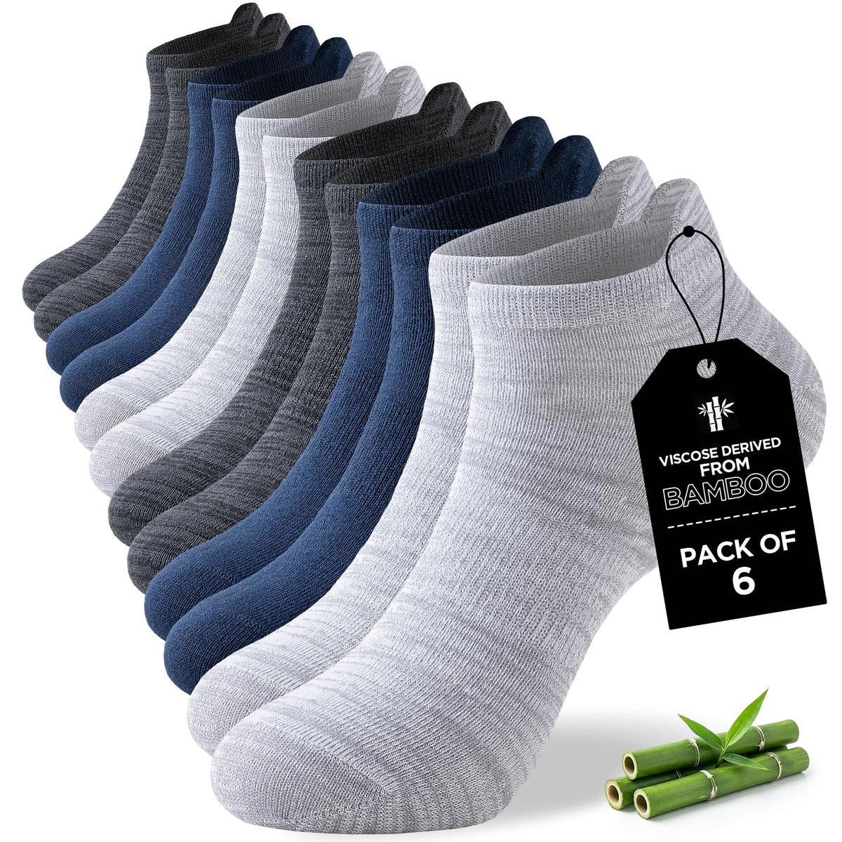Niorasen Bamboo Low Cut Ankle Socks, Multicolour, Size 9-11 (6 Pairs)