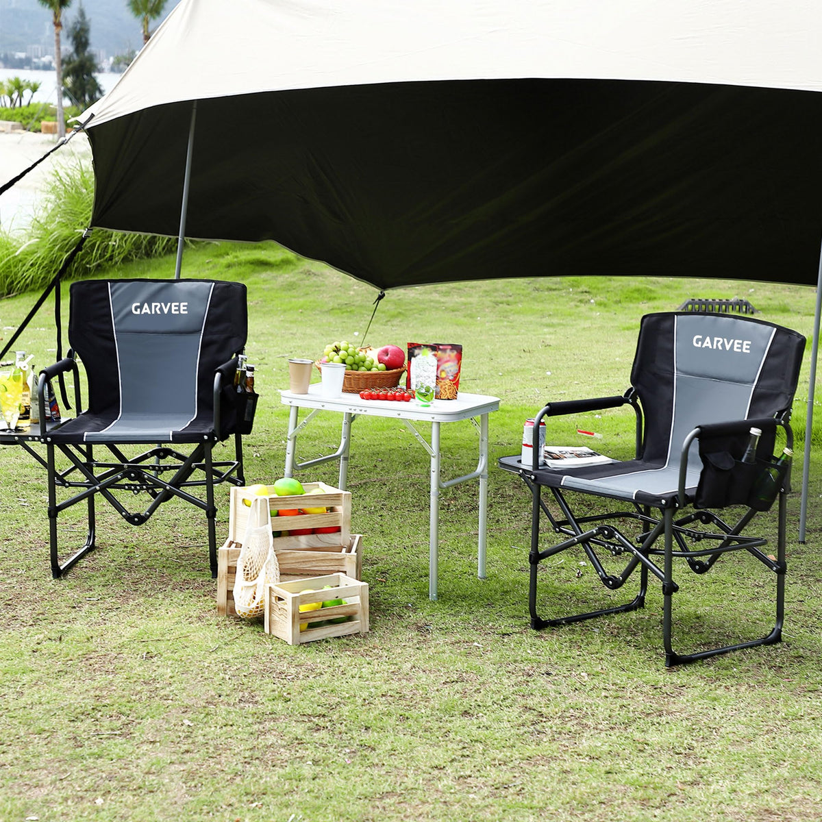 GarveeLife Oversized Camping Chair with Side Table, Black