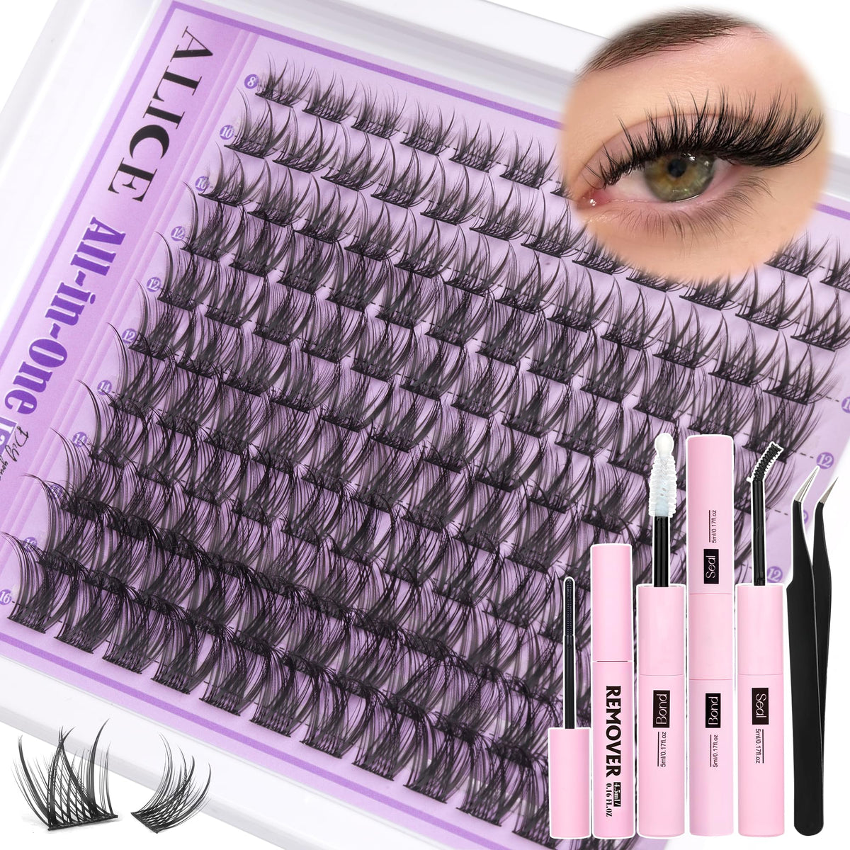 Alice Wispy Lash Clusters Kit, C Curl, 8-16 mm