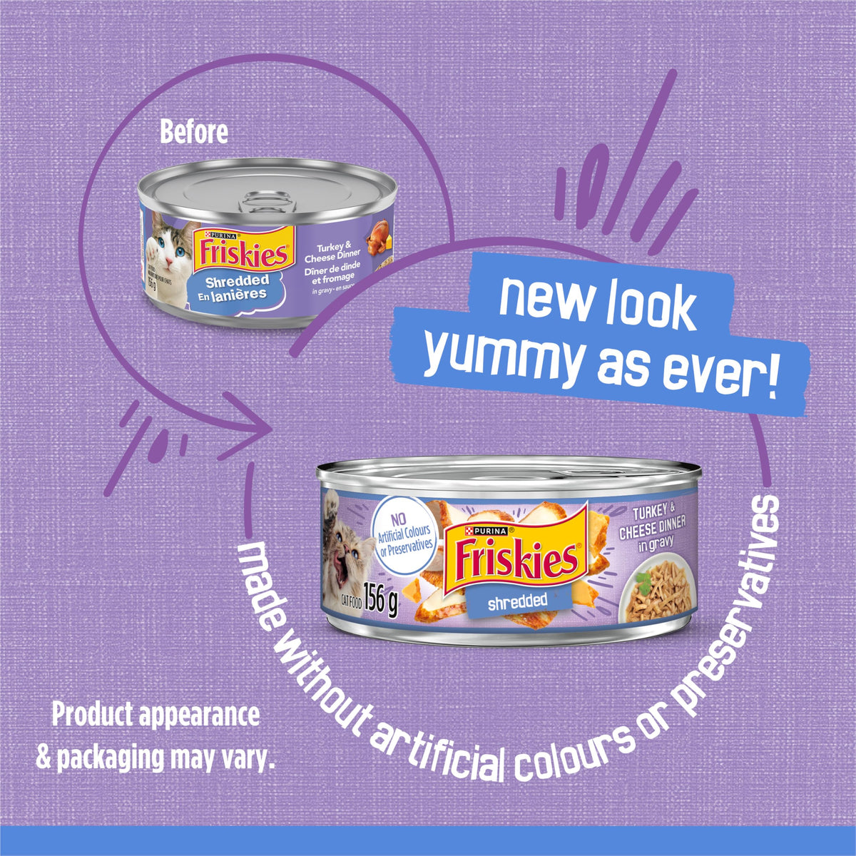 Friskies Shredded Wet Cat Food, Turkey & Cheese in Gravy, 156g x 24