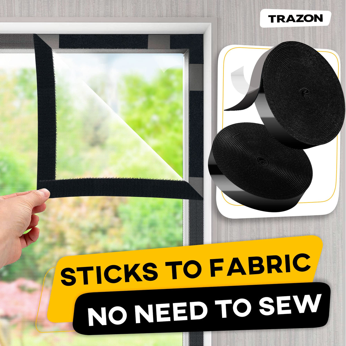 Heavy Duty Adhesive Hook and Loop Tape, Black, 1" x 30 ft