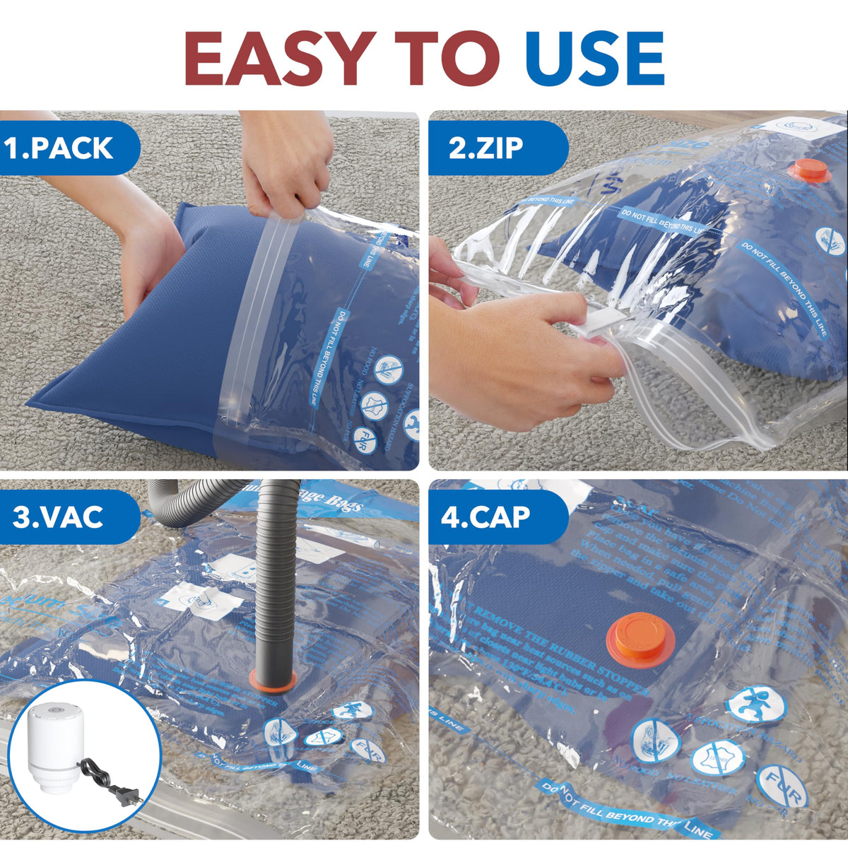 MEIQIHOME Vacuum Storage Bags with Electric Pump, 24 Pack