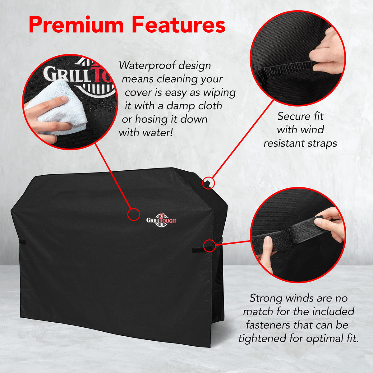 GrillTough Heavy-Duty Waterproof BBQ Grill Cover, 58 Inch, Black