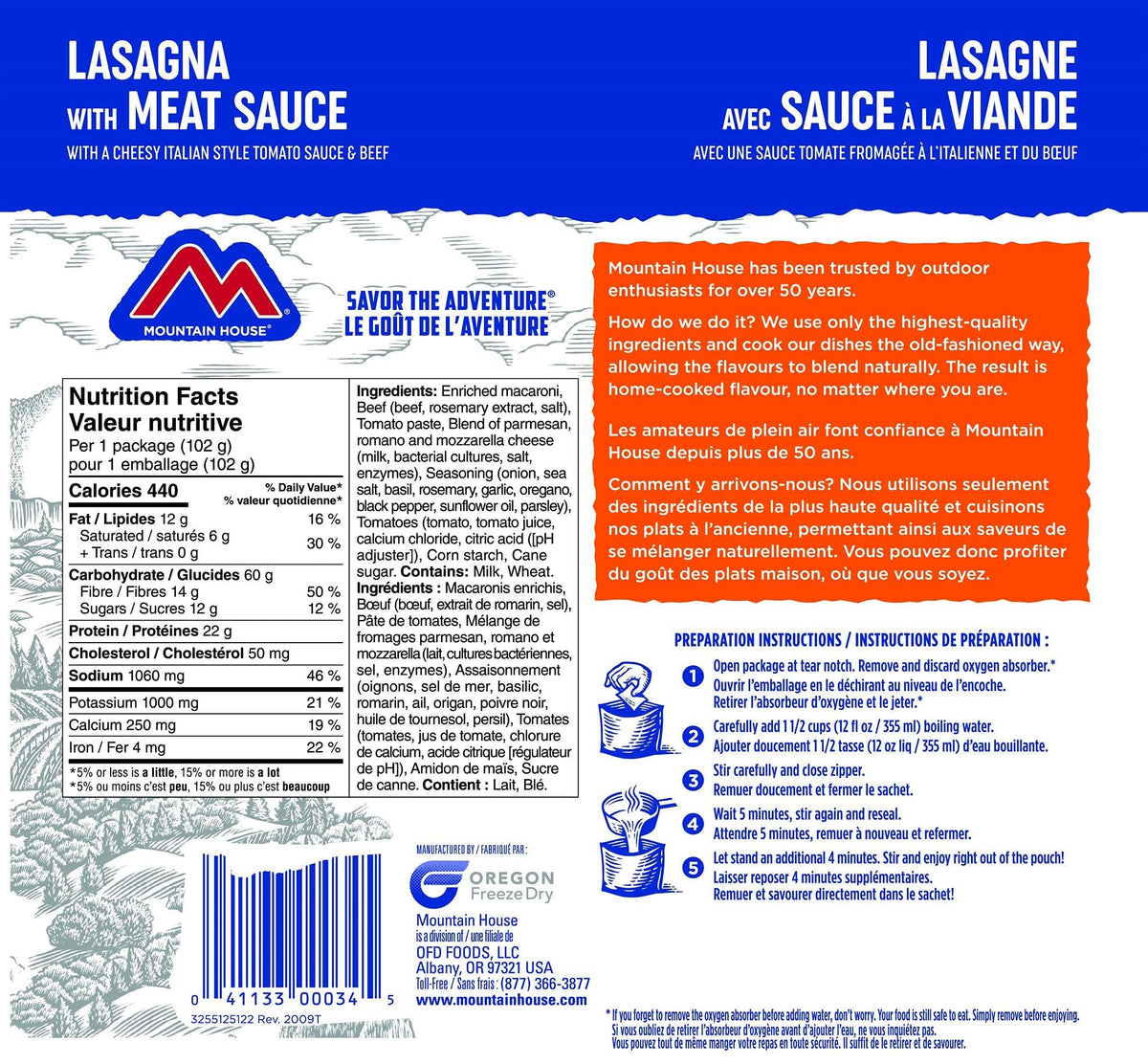 Mountain House Lasagna with Meat Sauce, Freeze Dried, Single Pouch