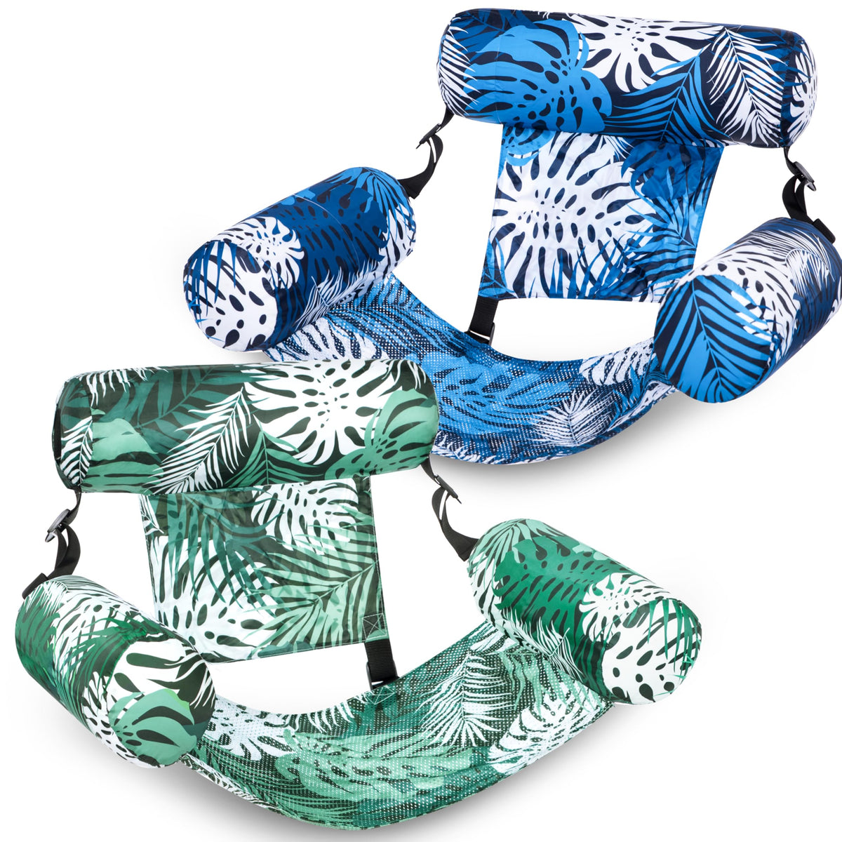 Sloosh Inflatable Floating Lounge Chairs, Tropical Leaves (2 Pack)