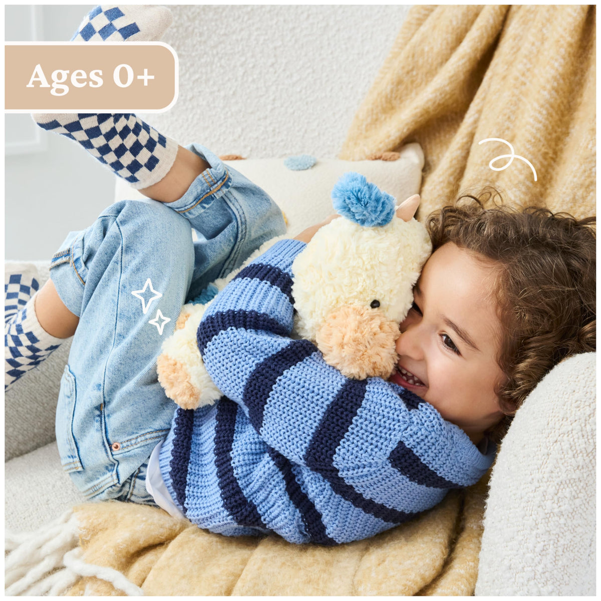 GUND Cozys Collection Cow Plush, Cream/Blue, 10"