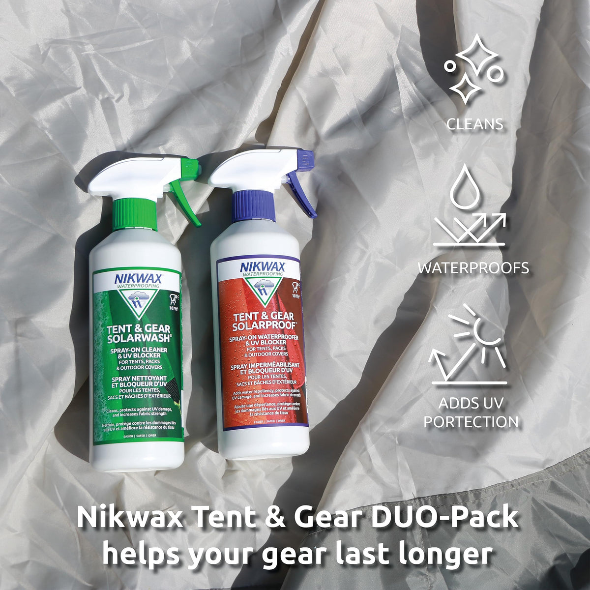 Nikwax Tent & Gear Duo-Pack, SolarWash & SolarProof, 500mL