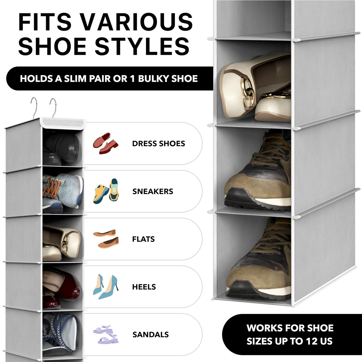 SimpleHouseware Hanging Shoe Organizer, 10 Shelves, Grey