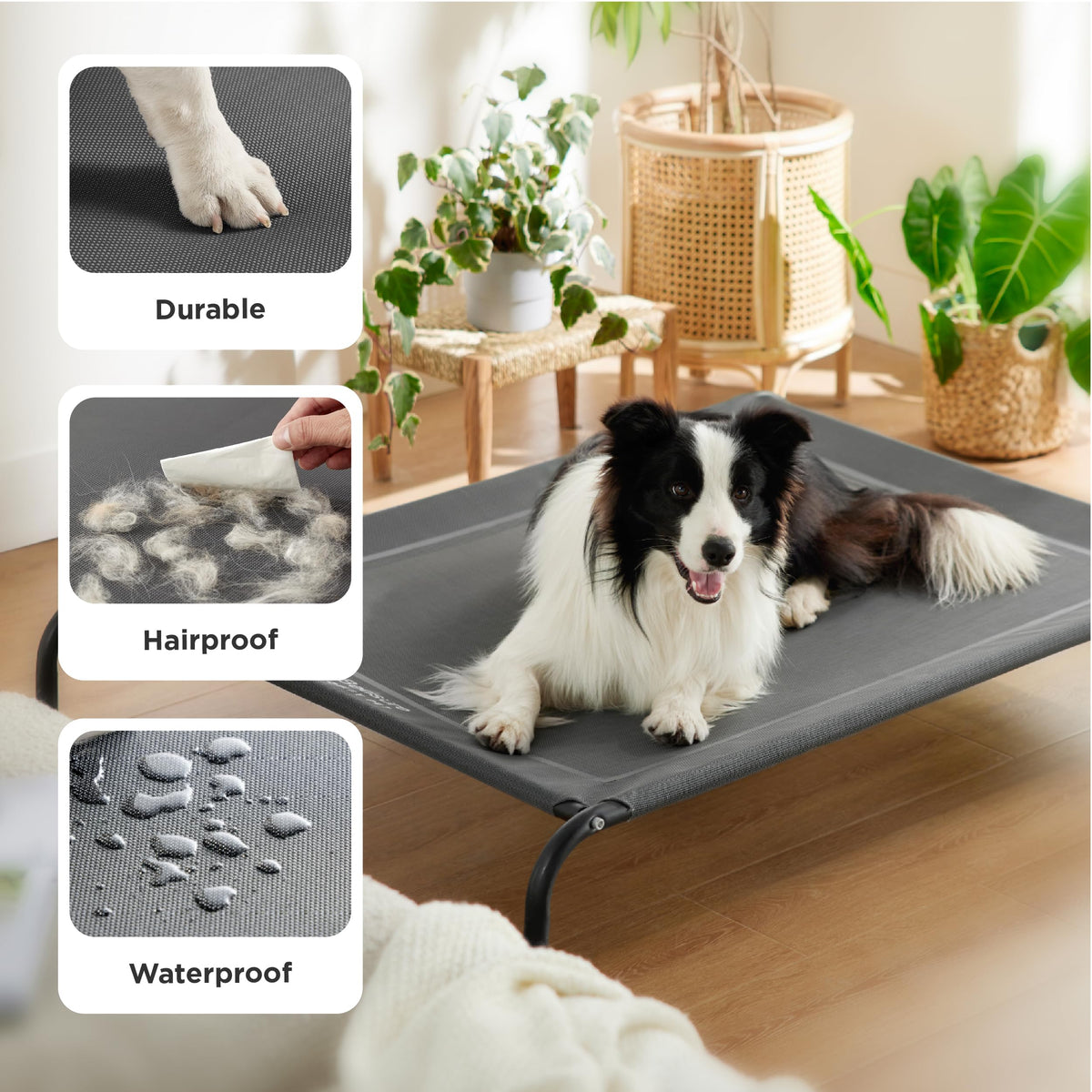 Bedsure Elevated Outdoor Dog Cot, Large, Grey