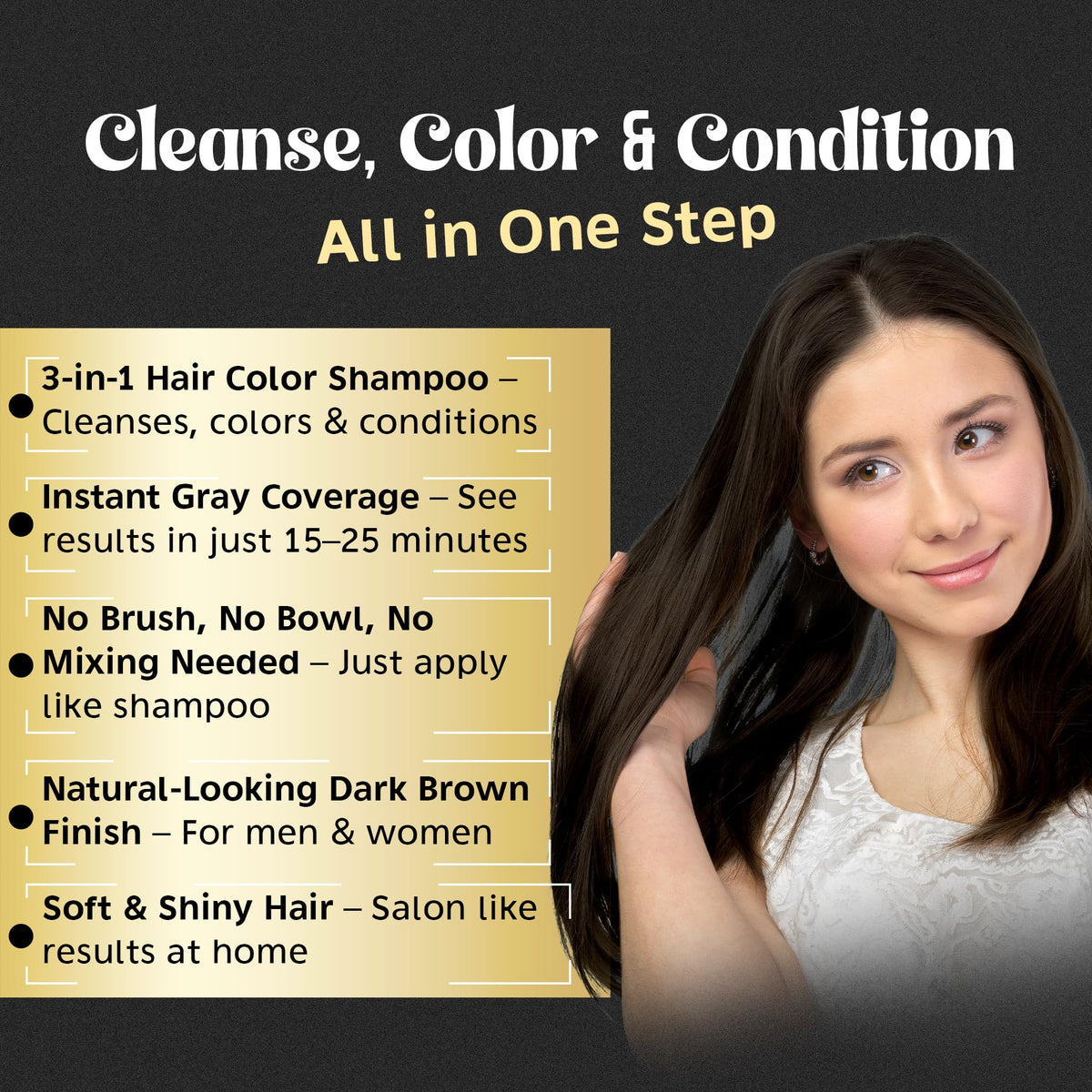 Herbishh 3-in-1 Hair Colour Shampoo, Dark Brown, 500 ml