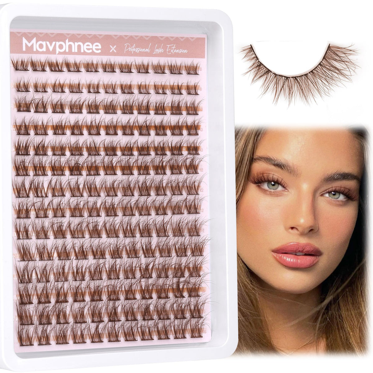 Mavphnnee Lash Clusters, Dark Brown, C Curl, 154 Pcs