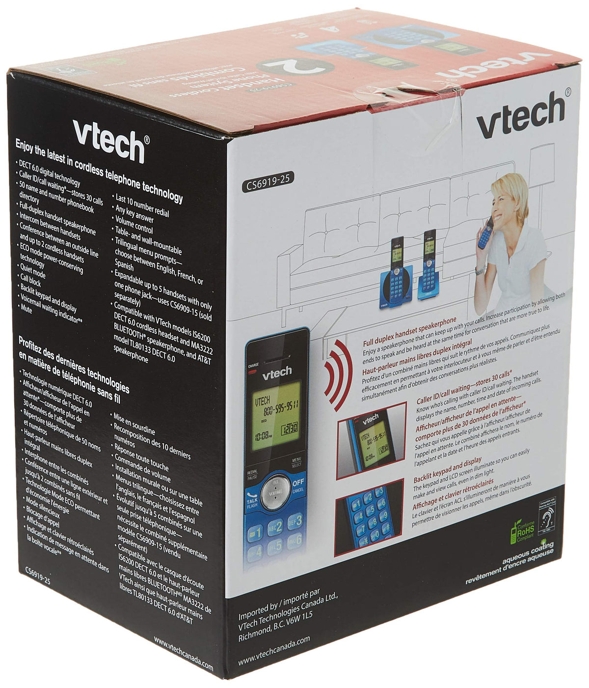 VTech CS6919-25 DECT 6.0 2-Handset Landline Phone, Metallic Blue