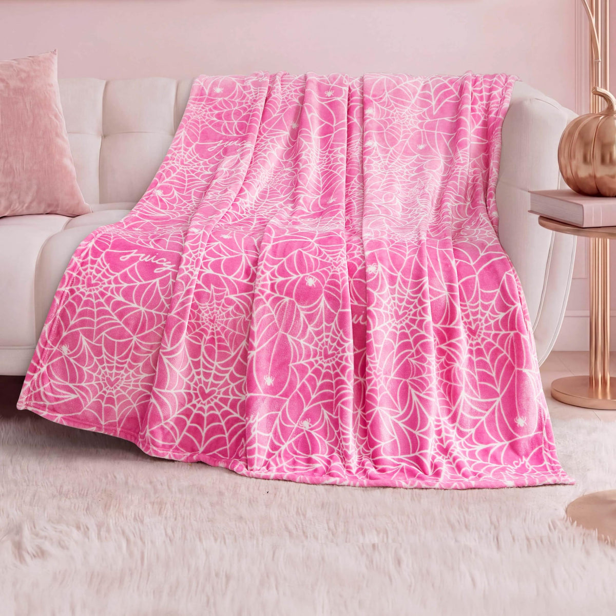 Juicy Couture Heart Spider Webs Throw Blanket, Hot Pink, 50x60 Inch